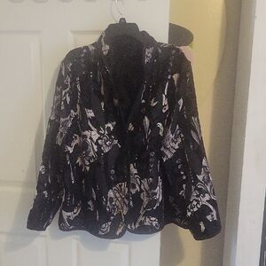 Elegant Black and White Damask Reversable Goth Whimsy button-up Floral Blazer